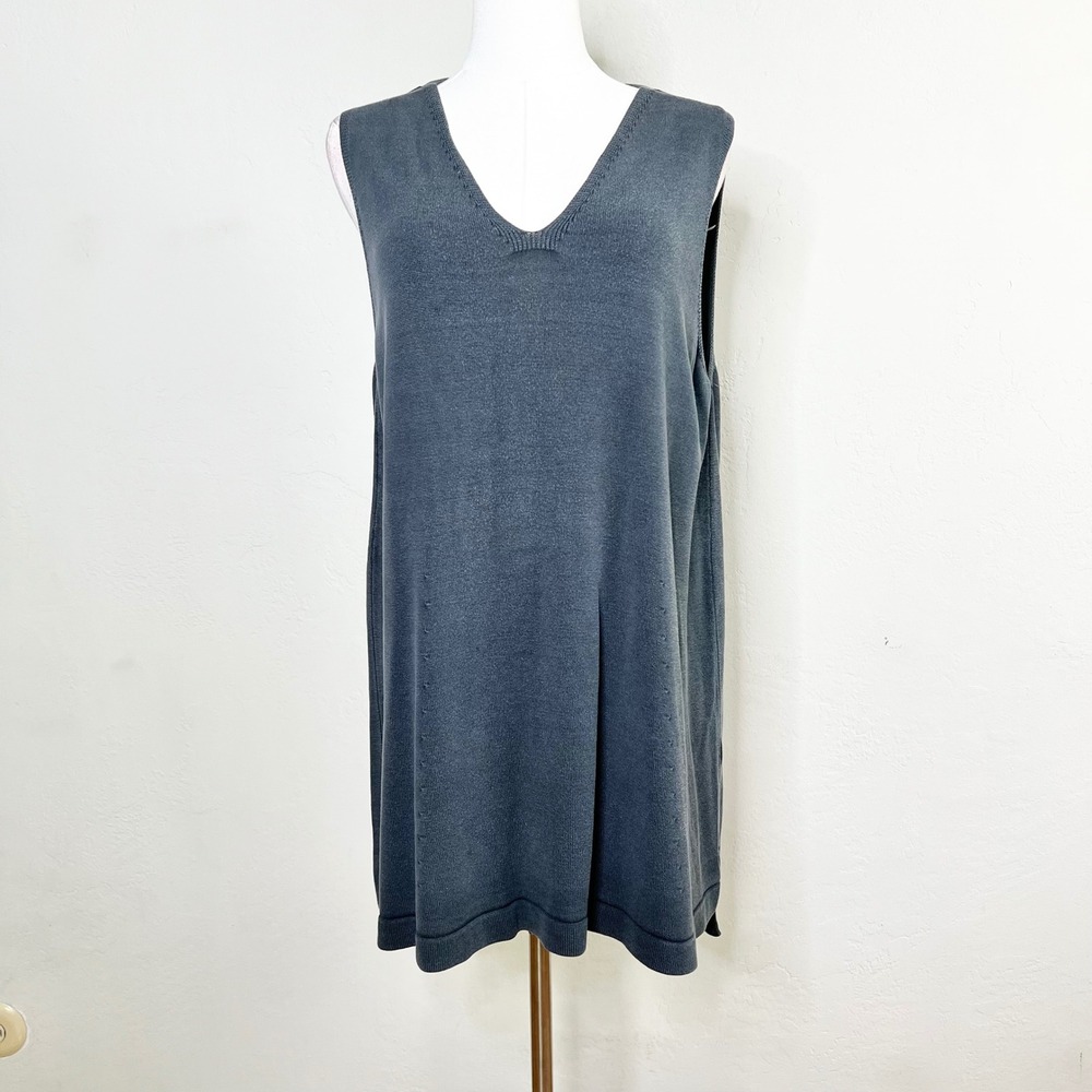 Eileen Fisher XL Gray Knit‎ V-Neck Sleeveless Longline Sweater Vest Top Tencel